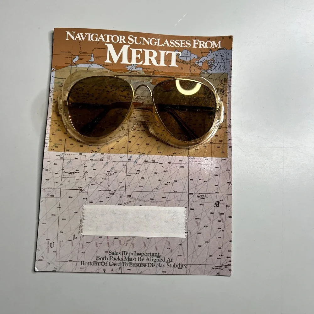 Vintage 1985 Merit Cigarettes Navigator Sunglasses Gold Aviator New Old Stock